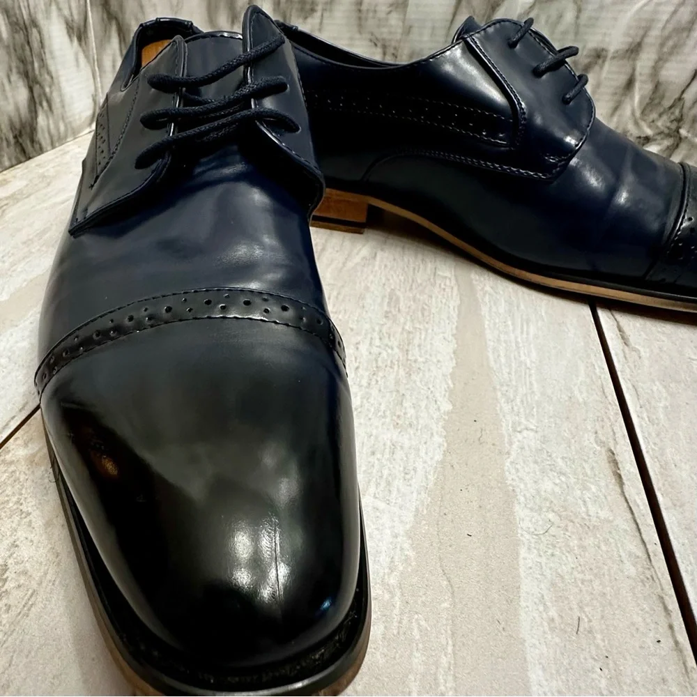 Classic Ombré Navy And Black Lace Up Derby Dress Shoes Office Evening Blokecore